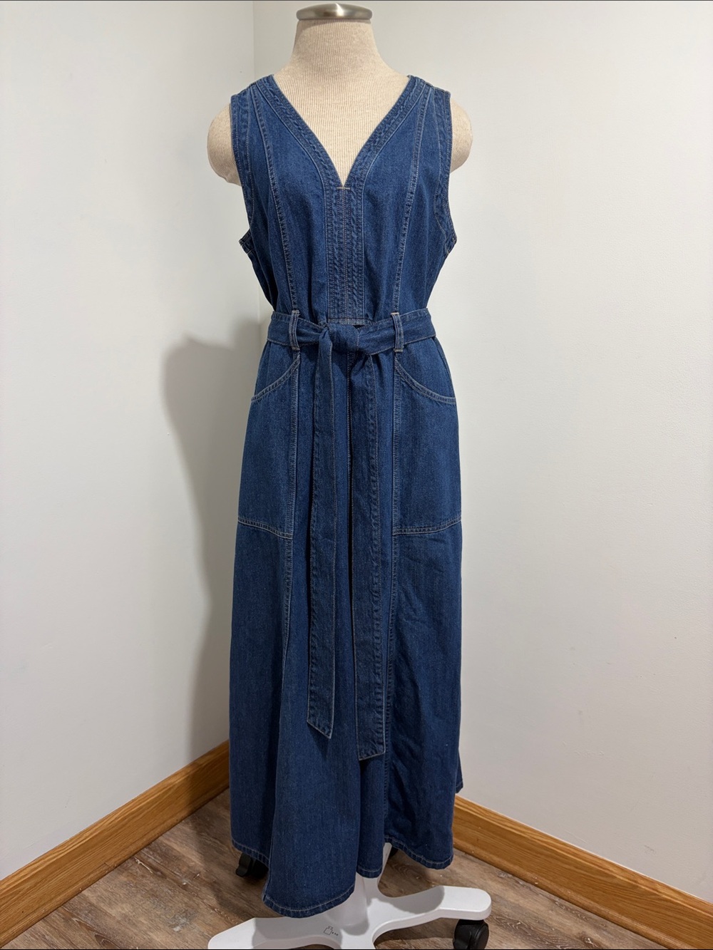 Sundance Poppy Denim Midi Dress Sleeveless Belted Size 8 Western Boho Festival - Picture 14 of 15